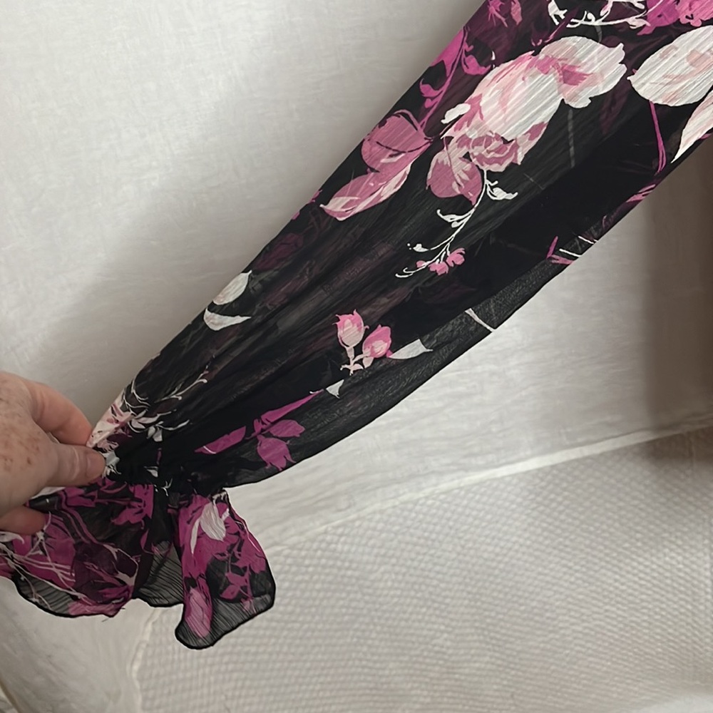 Roaman’s chiffon sheer arm sleeveless black underlies bodice pink black cream - Picture 7 of 14